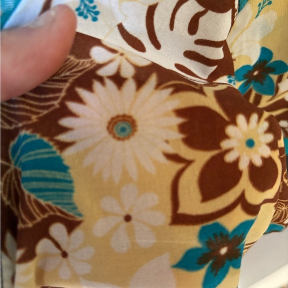 Floral V-Neck Women’s Top - Brown, Yellow, and Blue - Picture 2 of 3